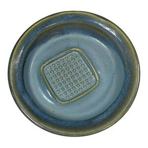 Handmade Pottery The Original Garlic Rub Plate 2008 Maine Studio Blue Glaze